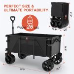 Navatiee Collapsible Folding Wagon, Beach Wagon Cart Heavy Duty Foldable with Big Wheels, Utility Grocery Wagon with Side Pocket and Brakes for Camping Garden Sports, T1 - Image 6