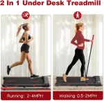 Superjoe Walking Pad Treadmill Under Desk 2 in 1 with Remote Control & Removable Handrails, Under Desk Treadmills for Home Exercise, Walking Running Jogging Machine LED Display Free Installation, Red - Image 4